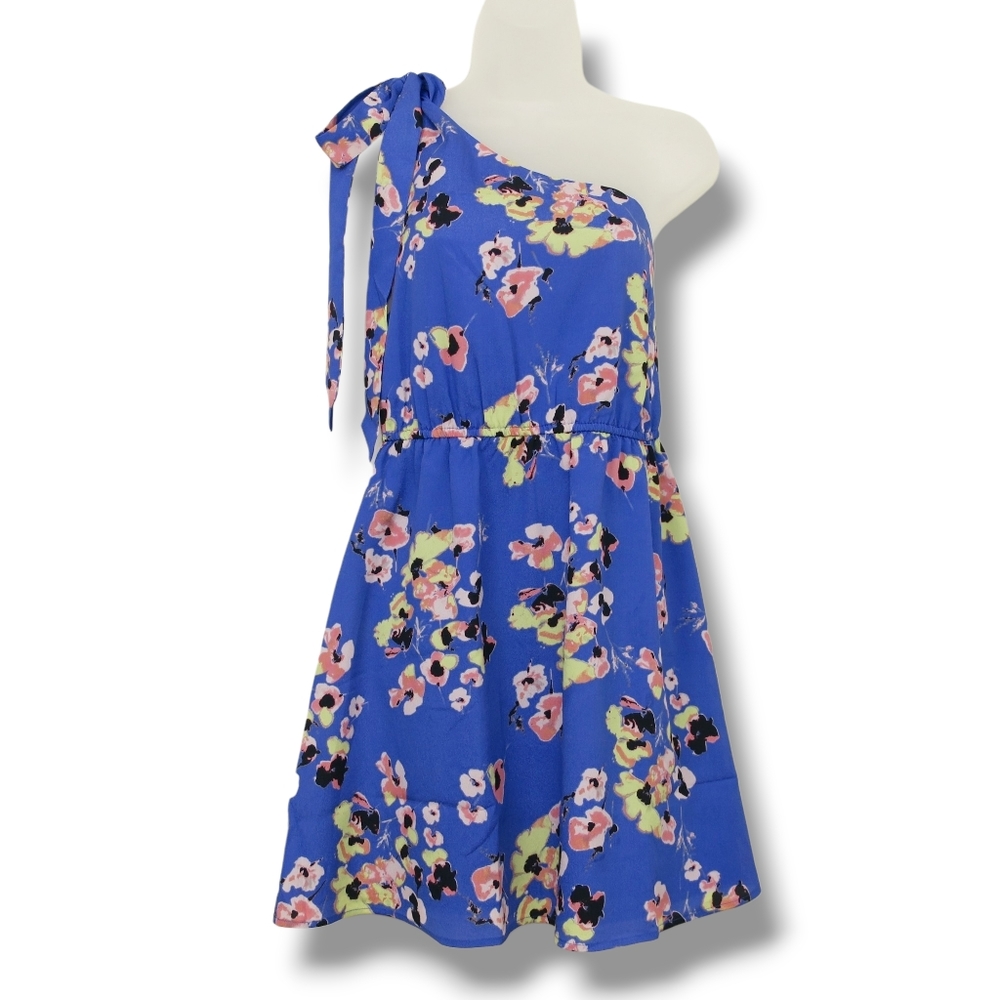 One Shoulder Dress Floral Periwinkle Blue Mac & jac NWOT Medium